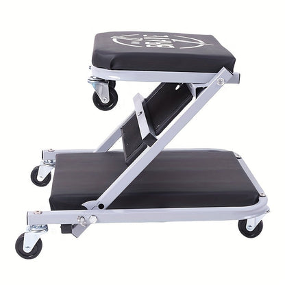 36 Inch Heavy Duty 3-in-1 Folding Mechanic Creeper with Adjustable Z-Seat - 6 Lockable Swivel Casters, 350-650 Lb Capacity, Vinyl Padded Seat & Headrest, Professional Automotive Repair Crawler