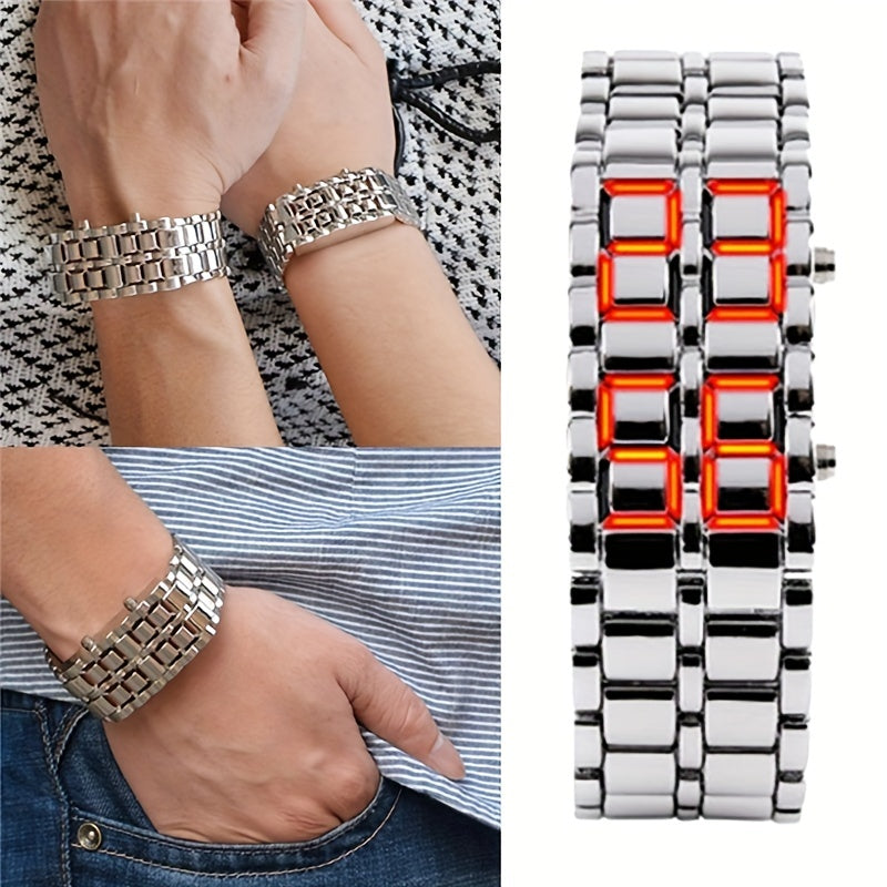 Lava LED Digital Watch for Men Women Teens – Cool Stainless Steel Couple Wristwatch, Blue & Red LED Light, Outdoor Casual Style, 3 Colors, Gift for Students