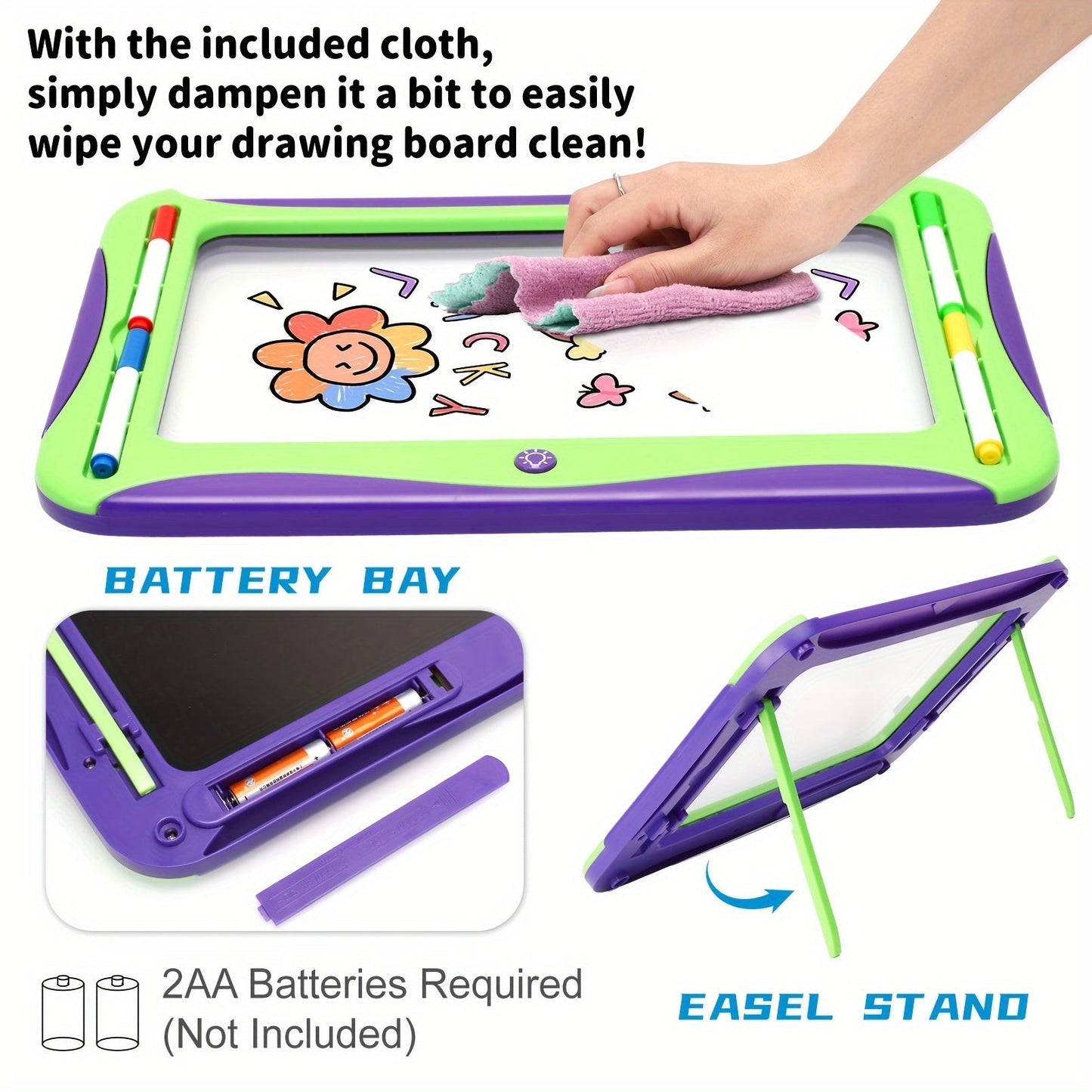 LED Light-Up Drawing Doodle Board for Kids Ages 3-8 – Glow Writing Art Set with 9 Double-Sided Cards & 6 Markers, Educational Learning Travel Toy, Birthday & Christmas Gift for Girls Boys