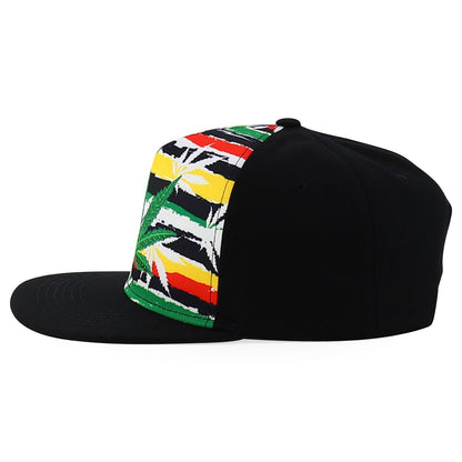 Rasta MJ Leaf 3D Embroidered Flat Bill Snapback Cap – Hip Hop Reggae Hat, Adjustable Snapback, One Size Fits Most, Unisex Streetwear Baseball Cap