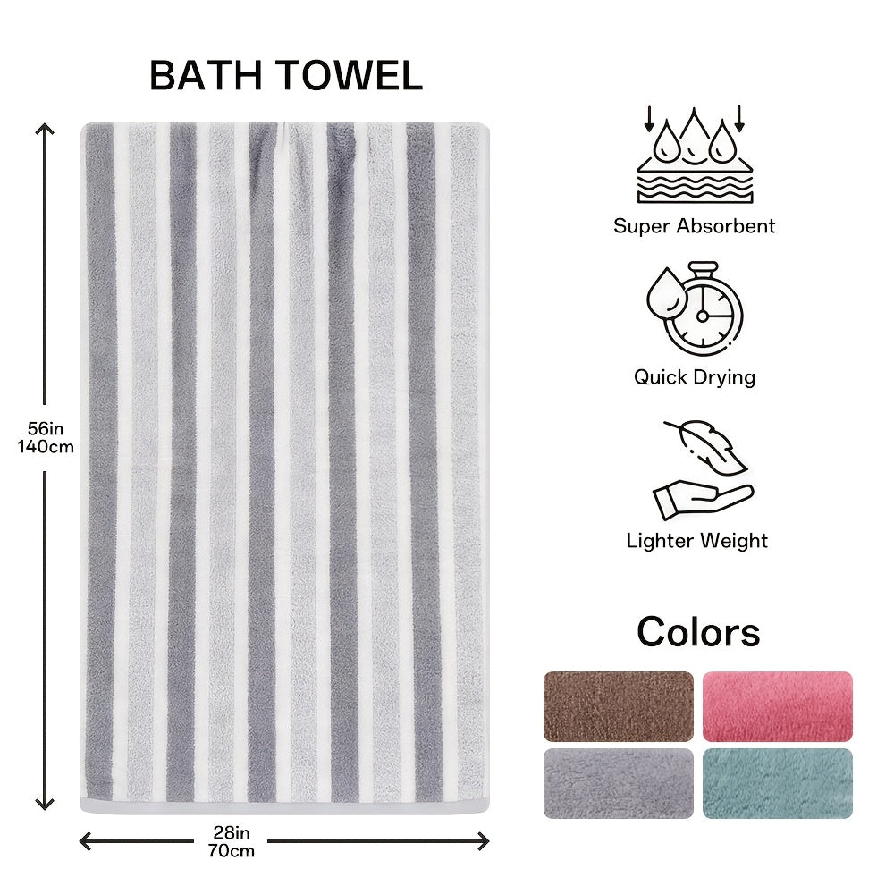 Striped Bath Towel Set Absorbent Quick-Dry Super Soft Skin-Friendly 27.6x55.1 Inch for Home Bathroom Beach – Available in 1 or 4 Pack Multiple Colors