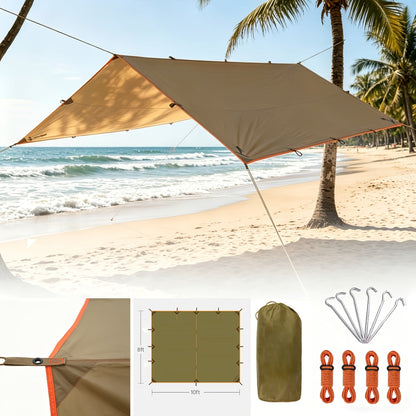 Outdoor Camping Tarp Canopy with UV Protection & Alloy Bracket – Portable Foldable 4-Person Shelter for Backpacking, Hiking, Garden & Outdoor Survival | All-Season Camping Awning