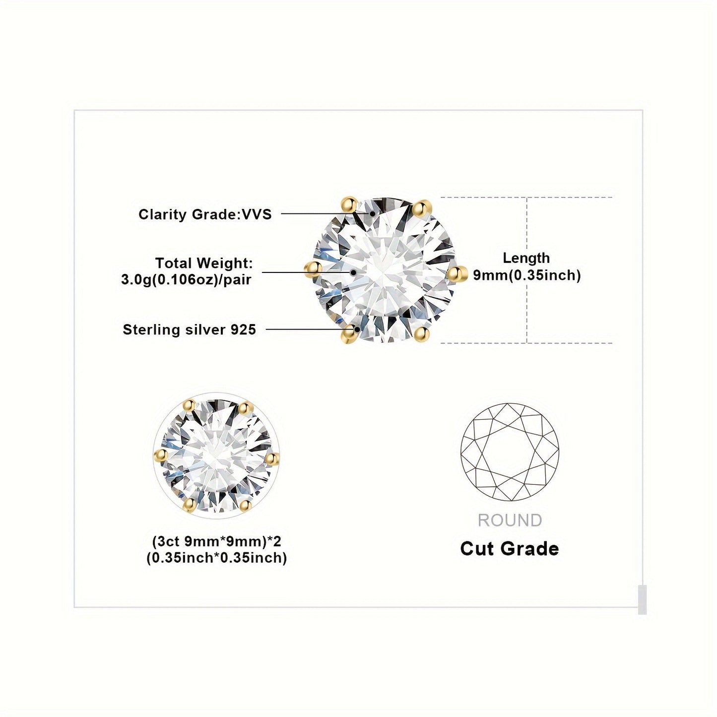 Moissanite Stud Earrings 925 Sterling Silver Round Cut Brilliant Sparkle 0.6ct to 6ct Platinum Plated Wedding Engagement Fine Jewelry for Women Girls Daily Prom Party
