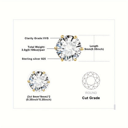 Moissanite Stud Earrings 925 Sterling Silver Round Cut Brilliant Sparkle 0.6ct to 6ct Platinum Plated Wedding Engagement Fine Jewelry for Women Girls Daily Prom Party