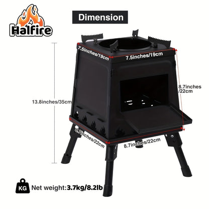 Portable Wood Burning Camp Stove – Heavy-Duty Iron Campfire Stove with Sturdy Legs & Air Vents, Firewood & Charcoal Compatible, No Electricity Needed, Outdoor Cooking for Hiking Backpacking BBQ Picnic Travel