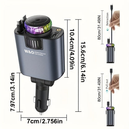 3-in-1 Retractable Car Charger with Starlight Projector & Aromatherapy – Fast Charging USB-C 2.6ft Cable for iPhone 16 17 Galaxy S25 S26, Car Phone Charger with Ambient Light (Perfume Sold Separately)