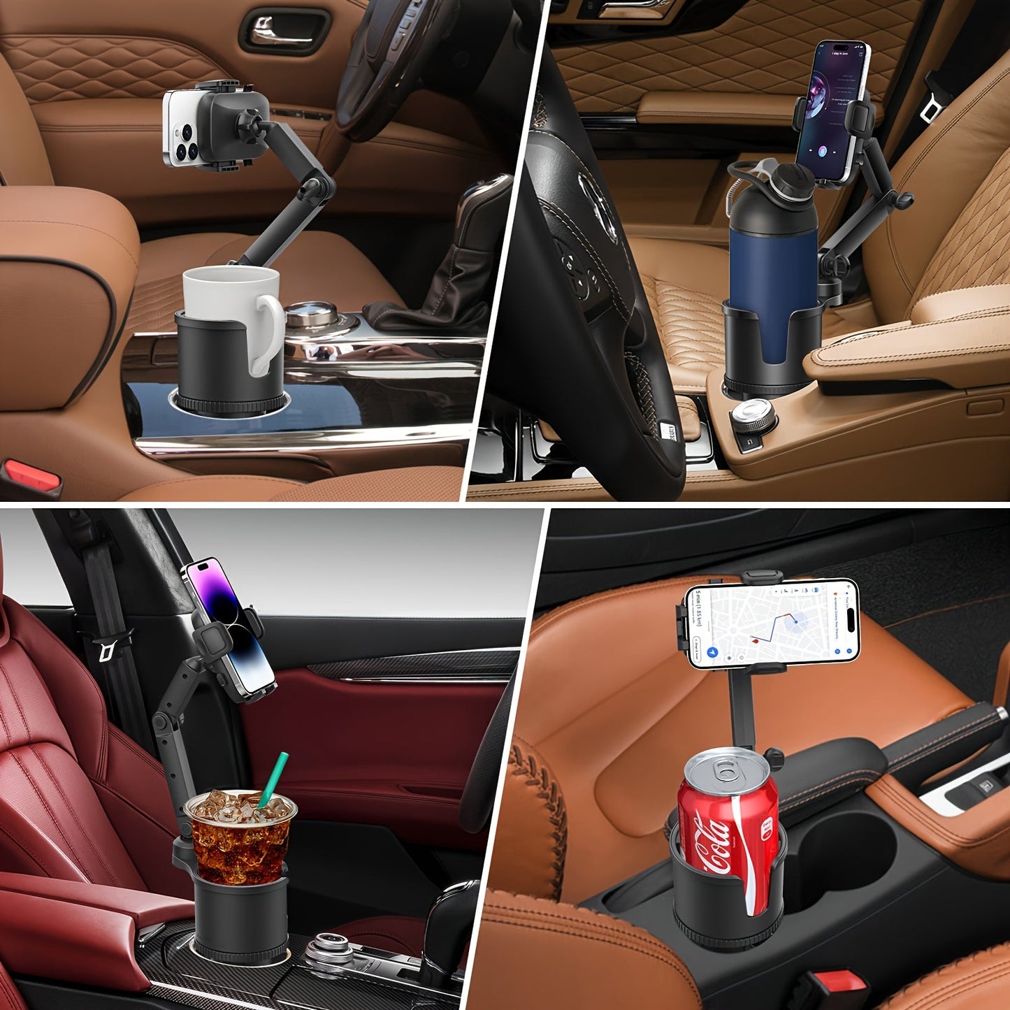 Car Phone Cup Holder Mount 2-in-1 Swivel 360° Rotation Universal Fit for Cars SUVs Trucks with Shock Absorption Trim - Black Extender
