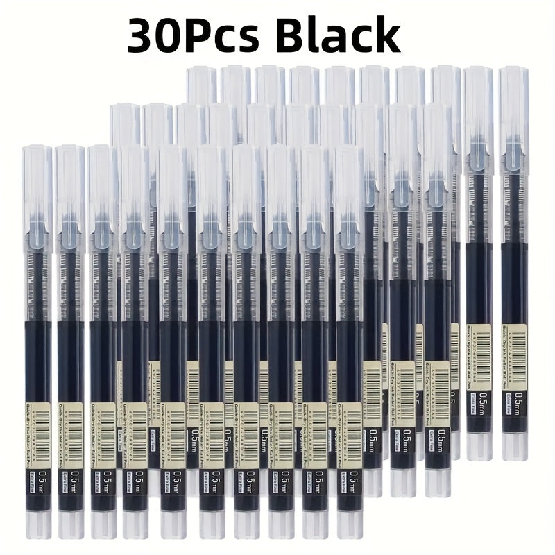 Gel Pens 30 Pack Quick-Dry 0.5mm Fine Tip – Black, Blue & Red Smooth Writing Ink, Safety Cap, Durable Plastic, Perfect for Students, Exams, Homework, Office & Everyday Use