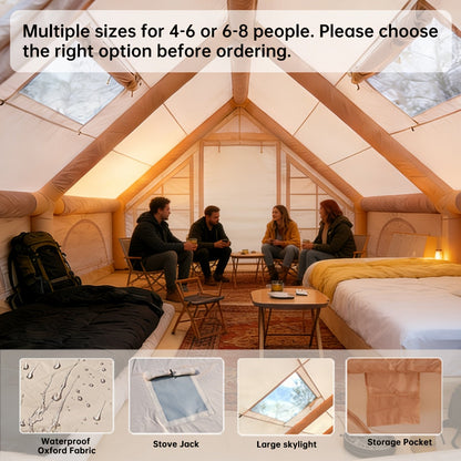 Inflatable Camping Tent 4-6 Person – 4-Season Luxury Air Tent with Manual Pump Easy Setup Windproof Glamping House for Family Outdoor Camping