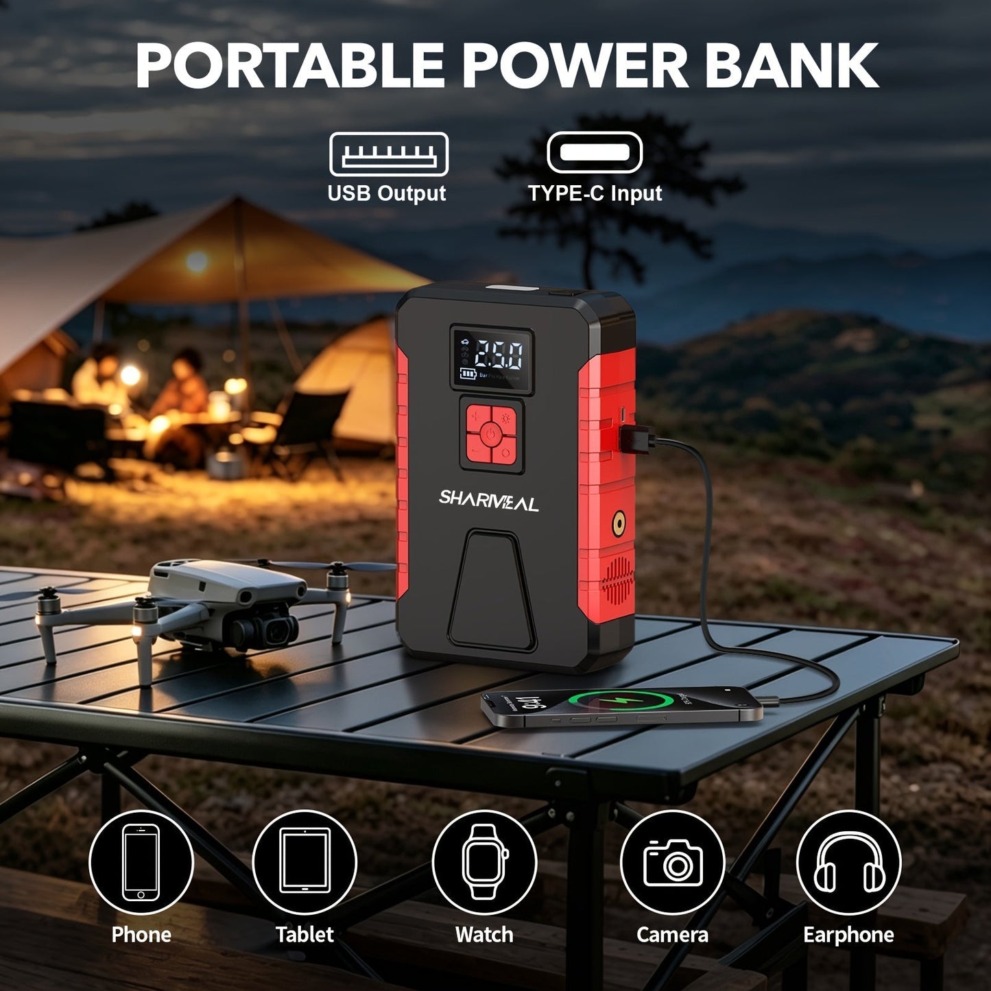 Portable Jump Starter 15000A-19000A Peak | 17-in-1 with 350PSI Air Compressor, 12V Car Battery Charger, LED Light, Digital Display – Emergency Kit for Cars, Trucks & SUVs
