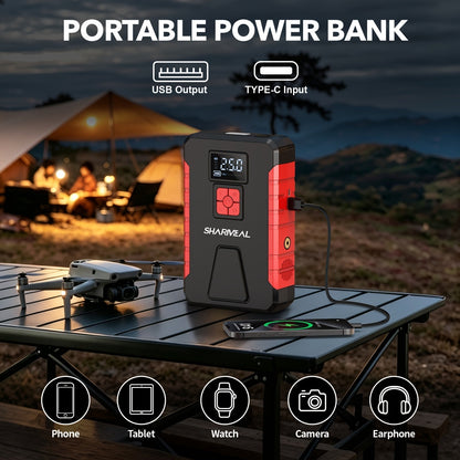 Portable Jump Starter 15000A-19000A Peak | 17-in-1 with 350PSI Air Compressor, 12V Car Battery Charger, LED Light, Digital Display – Emergency Kit for Cars, Trucks & SUVs