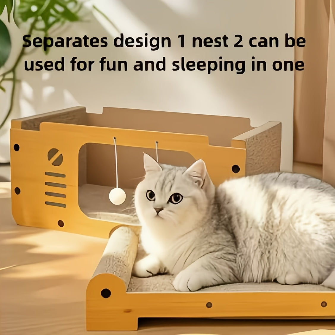 Cat Scratching Board House with Pompom Toy – Large Cardboard Cat Bed & Hideout, Holds Up to 25 Lbs, Multi-Cat Friendly, Easy Assembly, Scratch-Resistant Cat Furniture Gift for Pet Lovers
