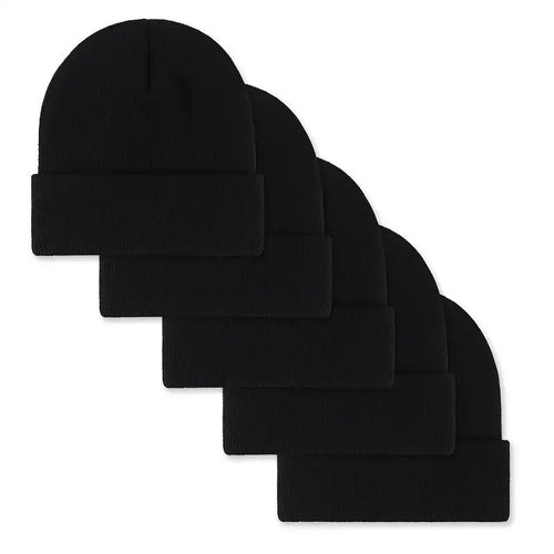 5-Pack Unisex Knit Beanie Hats for Men & Women - Warm Windproof Soft Acrylic Skull Caps for Winter Skiing Outdoors & Everyday, Lightweight Stretchy Cuffed Beanies Multipack, Great Gift