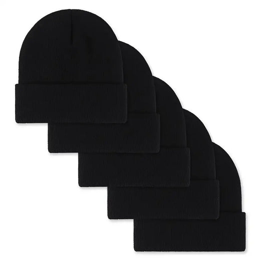 5-Pack Unisex Knit Beanie Hats for Men & Women - Warm Windproof Soft Acrylic Skull Caps for Winter Skiing Outdoors & Everyday, Lightweight Stretchy Cuffed Beanies Multipack, Great Gift
