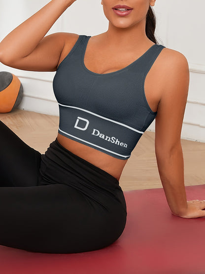 5pcs Wireless Sports Bra Set – Full Coverage High Elasticity Nylon Bra for Yoga Running Gym, Breathable Machine Washable, Mixed Colors, DANSHEER Print, Women's Activewear Bra Pack