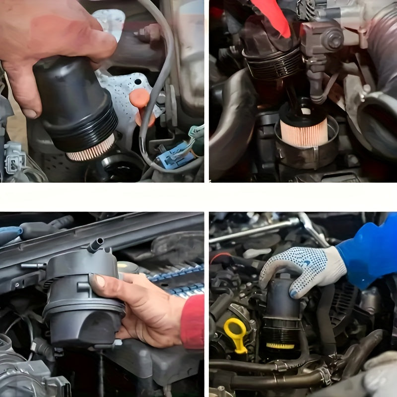 Adjustable Oil Filter Wrench Universal 2-Jaw Reversible Stainless Steel with Hex Socket & Adjustment Knob – German U-Shaped Multi-Function Tool for Engine Oil Change & Filter Removal