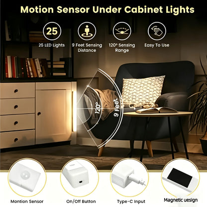 Motion Sensor LED Cabinet Light USB Rechargeable – Smart Wireless Under Cabinet Lighting, 3-Speed Dimming, Night Light for Kitchen, Bedroom, Closet, Stairs, Hallway – 6 Pack or 3 Pack