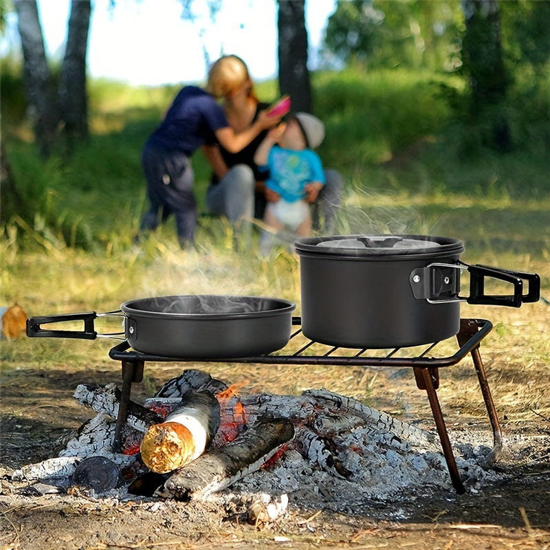 Portable Camping Cookware Set for 2-3 People – Nonstick Pot, Frying Pan & Kettle with Foldable Storage, Lightweight Outdoor Camp Kitchen Kit for Hiking, Backpacking & Travel
