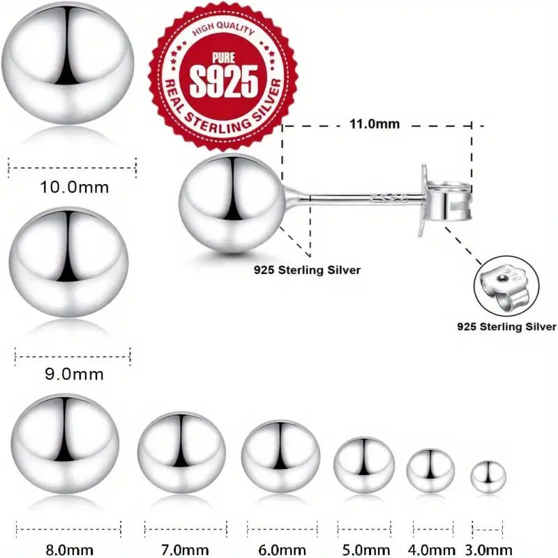 S925 Sterling Silver Stud Earrings 10mm Minimalist Simple Design Hypoallergenic Daily Wear Ear Piercing Jewelry for Women Girls Gift