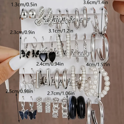 40 Pairs Earrings Set for Women – Geometric Heart Butterfly Faux Pearl Hollow Twist Stud Earrings Bulk Pack, Boho Fashion Jewelry for Beach Vacation Party Daily Wear Dating Gifts