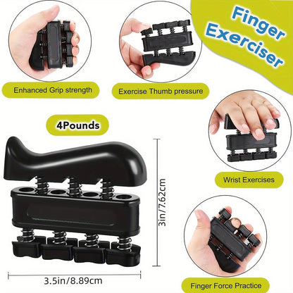 Grip Strength Training Set 4-Piece – Forearm Gripper, Finger Exerciser, Hand Strength Ring & Finger Stretcher with Wrist Strap for Men Women Athletes