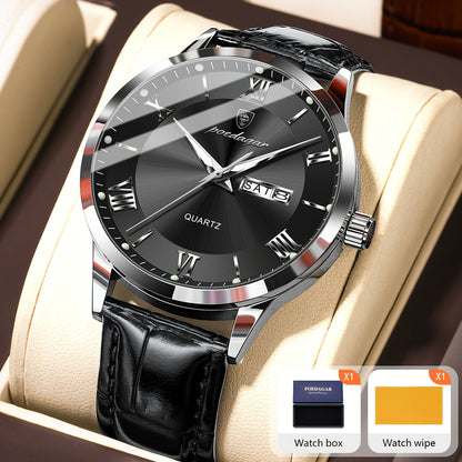 POEDAGAR Men's Quartz Watch Waterproof Luminous Dial Calendar Week Display – Casual Sports Analog Wristwatch Alloy Case 11 Colors Silver Gold Black Blue Gift for Men