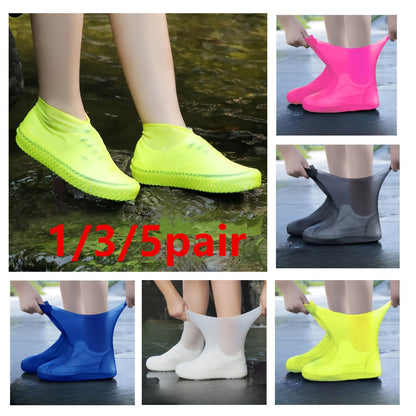 Reusable Latex Rain Boot Shoe Covers Waterproof Overshoes for Men Women & Kids – 5 Pairs Mixed Colors, One Size Fits All (EU 34-45), Durable Non-Slip Rain Protection for Outdoor Use