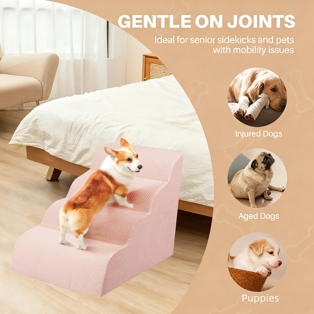 NIUBYA Extra Wide Dog Stairs for Small Dogs – High Density Foam Pet Steps, Non-Slip Bottom, Soft Cushioned Ramp for High Beds Couch Sofa, Ideal for Injured Elderly Dogs, Polypropylene, Compact