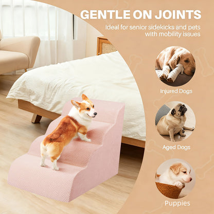 NIUBYA Extra Wide Dog Stairs for Small Dogs – High Density Foam Pet Steps, Non-Slip Bottom, Soft Cushioned Ramp for High Beds Couch Sofa, Ideal for Injured Elderly Dogs, Polypropylene, Compact