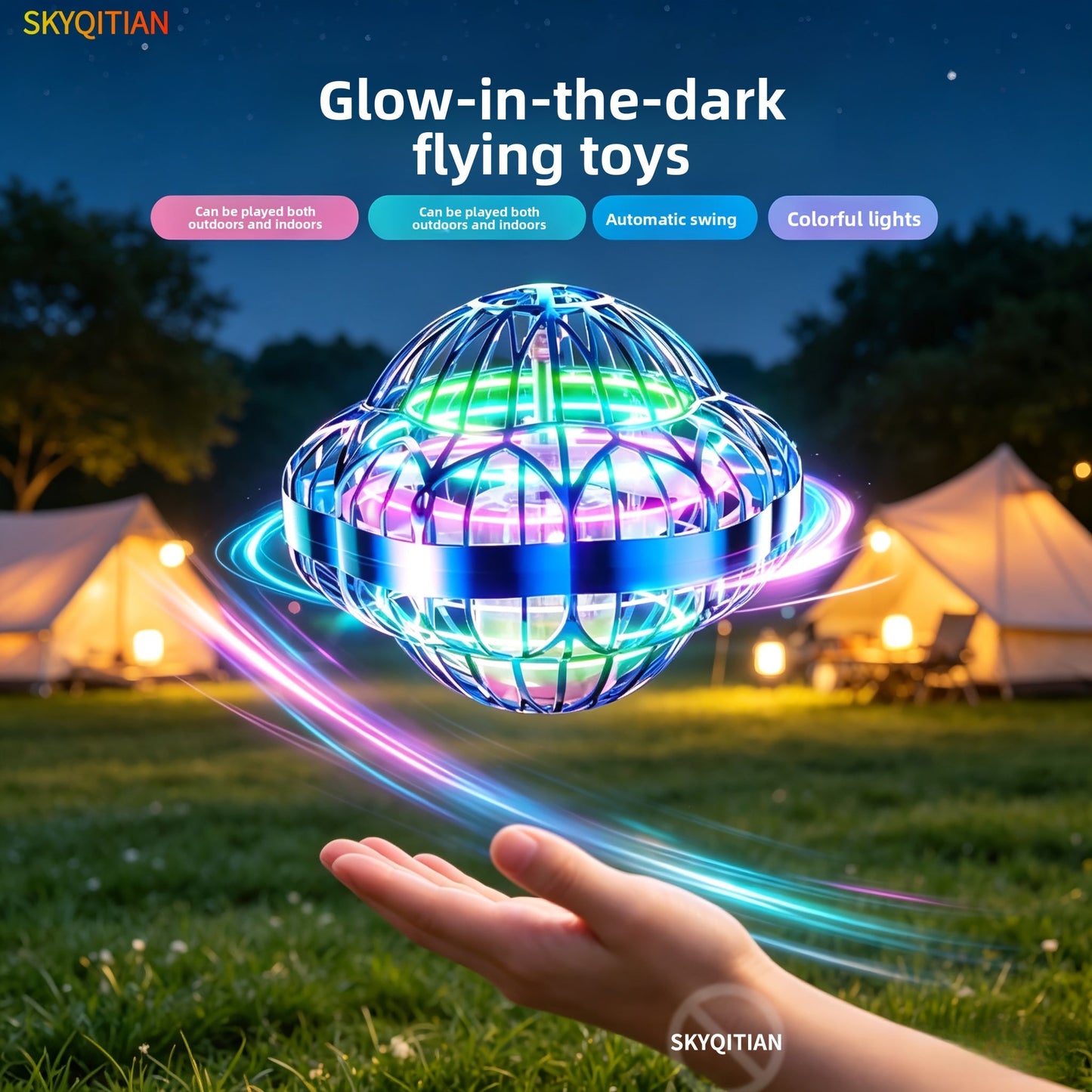 Smart Sensor UFO Hovering Flying Ball Toy Hexagonal Spinning Saucer Drone Autonomous Flight Hand Controlled Indoor Flying Robot Kids Adults Birthday Christmas Gift Blue Purple Red