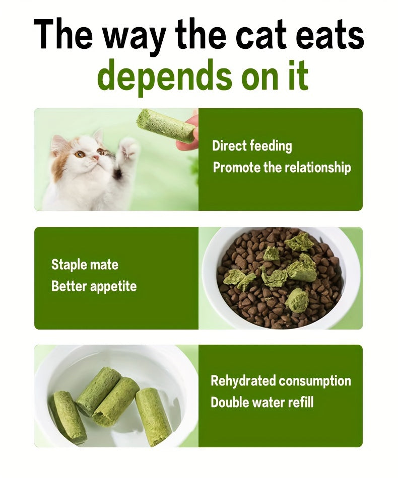 Cat Grass Sticks for Hairball Control – 3-in-1 Freeze-Dried Catnip Treats with Instant Granules & Hair Cream Tablets for Indoor Cats, Natural Hairball Remedy, 15 Count & 15-Pack Bundle