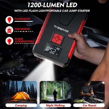 Portable Jump Starter 15000A-19000A Peak | 17-in-1 with 350PSI Air Compressor, 12V Car Battery Charger, LED Light, Digital Display – Emergency Kit for Cars, Trucks & SUVs