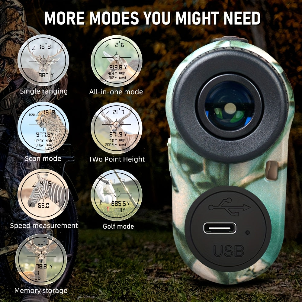 1000M Laser Rangefinder Monocular for Golf & Outdoor – Slope Compensation, Flagpole Lock, 7 Measurement Modes, USB Rechargeable, Compact Lightweight Design for Hunting & Observation