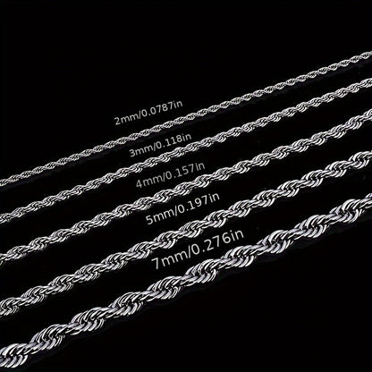 316L Stainless Steel Rope Chain Necklace for Men & Women – 5mm & 7mm Width, 16 to 30 Inch Lengths, Hypoallergenic Tarnish-Resistant Silver Chain, Unisex Jewelry for Daily Wear & Gifting