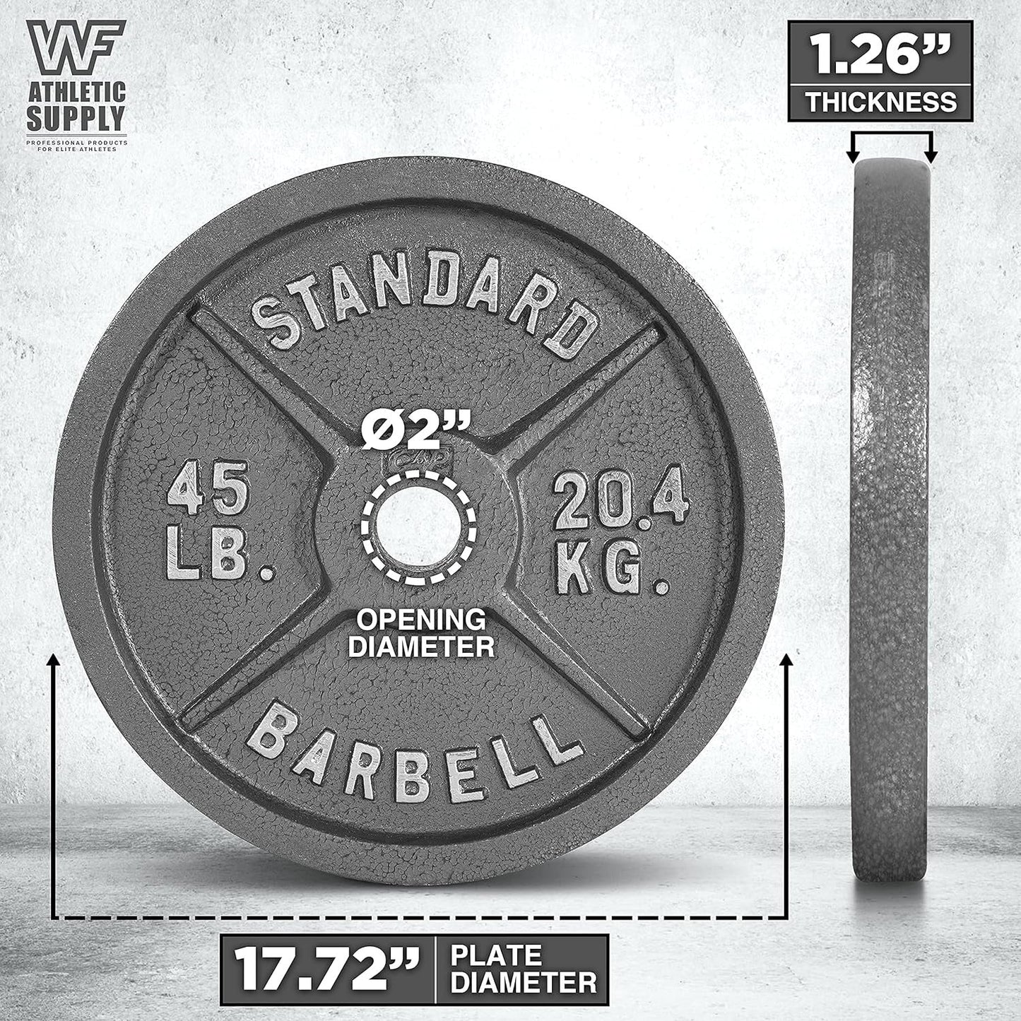 Cast Iron Weight Plates 2-Inch Olympic Solid Baked Enamel for Strength Training Powerlifting Bodybuilding Home Gym Barbell – 2.5 5 10 25 45 100LB CAPHAUS