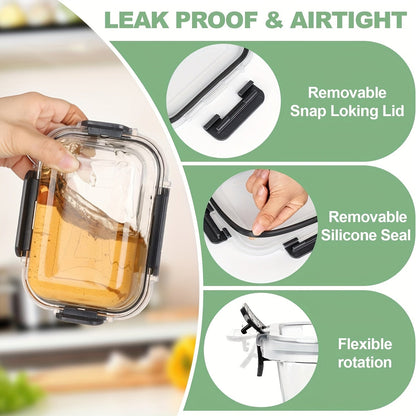 12-Piece Glass Food Storage Containers with Lids – Airtight Leak-Proof Meal Prep Containers, Microwave Oven Freezer Dishwasher Safe Glass Bento Lunch Boxes for Kitchen & Pantry Organization
