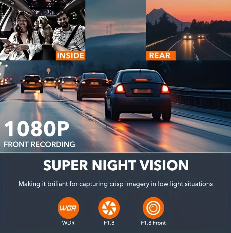PODOFO 4-Channel Dash Cam 1080P Front Rear Left Right - 3.16" IPS Screen, Night Vision, Loop Recording, 24-Hour Parking Monitor with G-Sensor & Motion Detection, Optional 64GB Card, Vehicle Security Camera