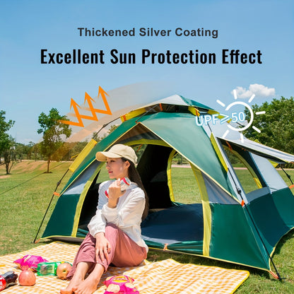 Automatic Instant Pop-Up Camping Tent 1-3 or 3-4 Person – Full Season Windproof Lightweight Tent with Double Doors & Mesh Windows for Camping Hiking Hunting Travel & Outdoor Shelter