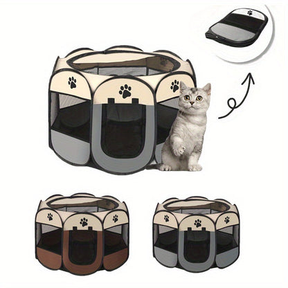 Portable Foldable Pet Playpen with Zipper Gate – 3 Sizes S/M/L Collapsible Mesh Enclosure for Cats, Dogs, Puppies & Kittens, Scratch-Resistant Indoor Outdoor Pet Fence Play Yard