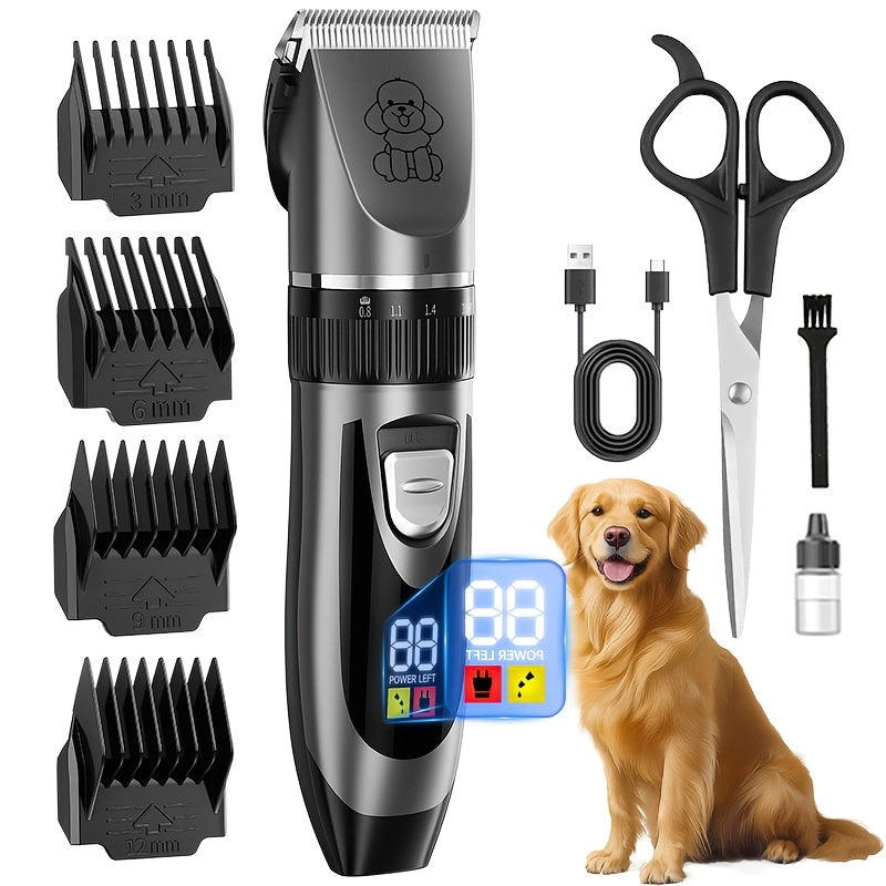 Dog Grooming Kit Wireless Low-Noise Electric Clippers – Rechargeable Lithium Battery, Thick Fur Trimmer with Scissors & Comb for Small & Large Dogs and Cats, Multiple Bundle Options