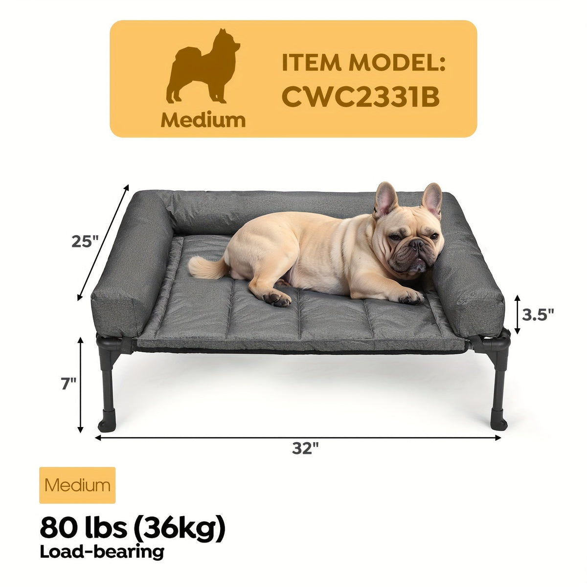 Cooling Elevated Dog Bed with Removable Pillow-Top Mat – Raised Bolster Dog Cot with Breathable Mesh Non-Slip Feet Dog Sofa Bed for Indoor & Outdoor Use