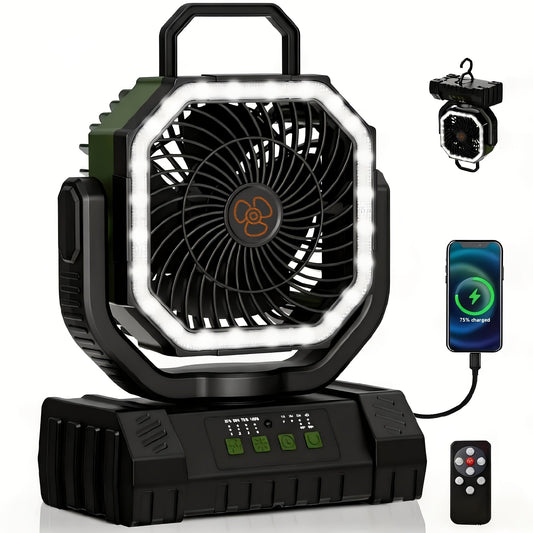 20000mAh Camping Fan with Remote Control LED Light Oscillating 4 Speeds Timer Power Bank - Rechargeable Tent Fan for Camping Picnic BBQ Fishing Outdoor