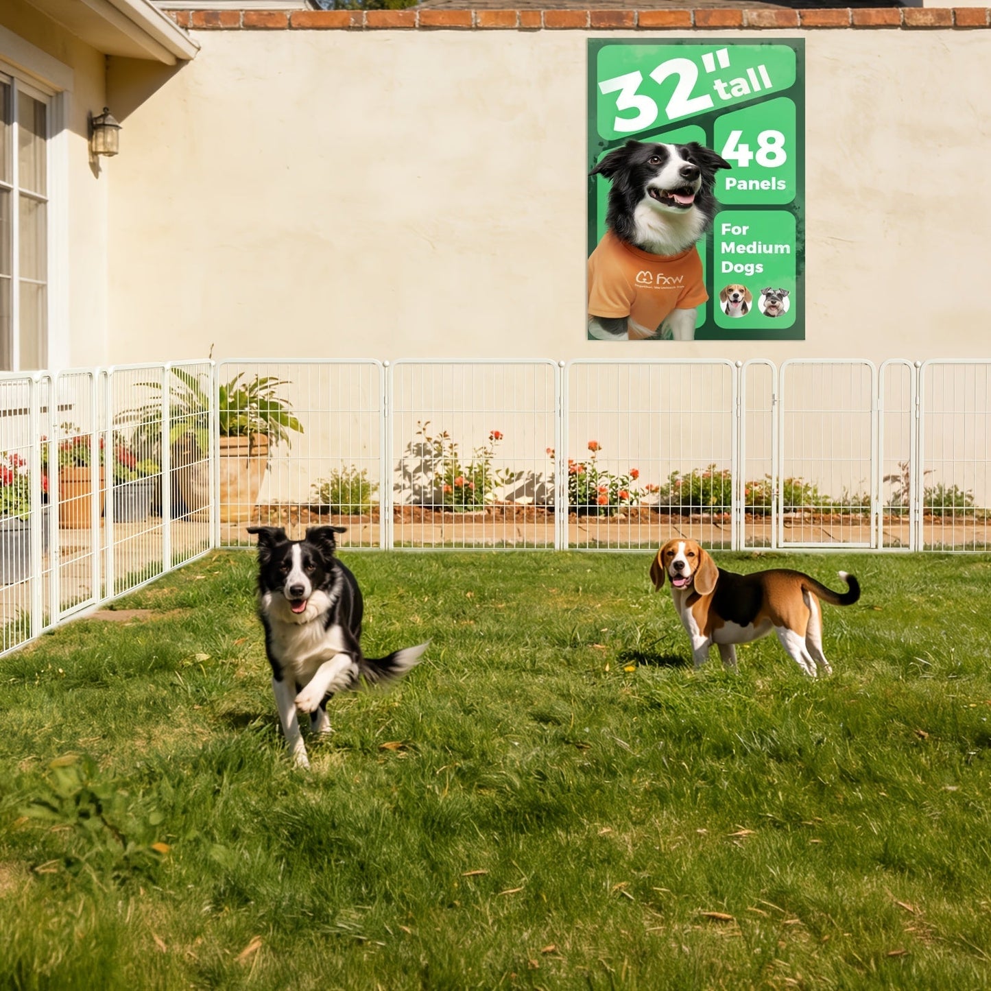 FXW Dog Playpen Heavy Duty Metal Pet Fence with Gate – 8/16/24/32/48 Panels, 24/32/40 Inch Height, Indoor & Outdoor Exercise Pen for Large Medium Small Dogs, Portable Yard Garden RV Camping Enclosure