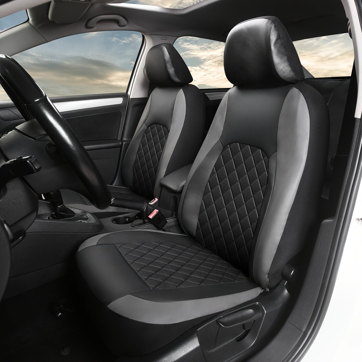Universal Car Seat Covers Full Set Faux Leather – 5-Seat Front & Rear Bench for SUV, Truck, Jeep & BMW, Fits 40/60 & 50/50 Split, Headrest & Seatbelt Compatible, Scratch-Proof