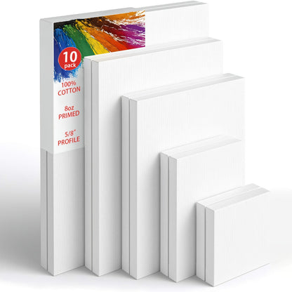 Stretched Canvas Multi-Pack Primed White 100% Cotton – Round Rectangular and Square Sets in 10 15 and 20 Pieces – Artist Canvas Boards for Acrylic Oil Painting Pouring and Mixed Media