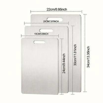 Stainless Steel Cutting Board Set of 3 Premium BPA-Free Rust-Resistant Easy to Clean Space-Saving Kitchen Chopping Boards for Meat Vegetables Fruit Food Prep
