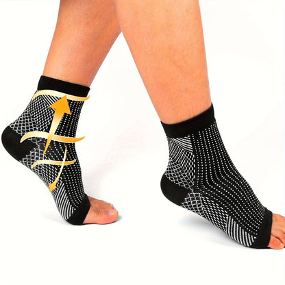 3 Pairs Open Toe Compression Socks for Men & Women Ankle Heel Brace Breathable Athletic Socks for Running Hiking Cycling Everyday Wear S-XL
