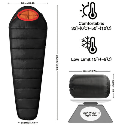 Mummy Sleeping Bag 15-45°F 3-4 Season Cold Weather Sleeping Bag for Adults – Warm Lightweight Washable Camping Sleeping Bag for Hiking, Backpacking, Traveling & Outdoor Activities