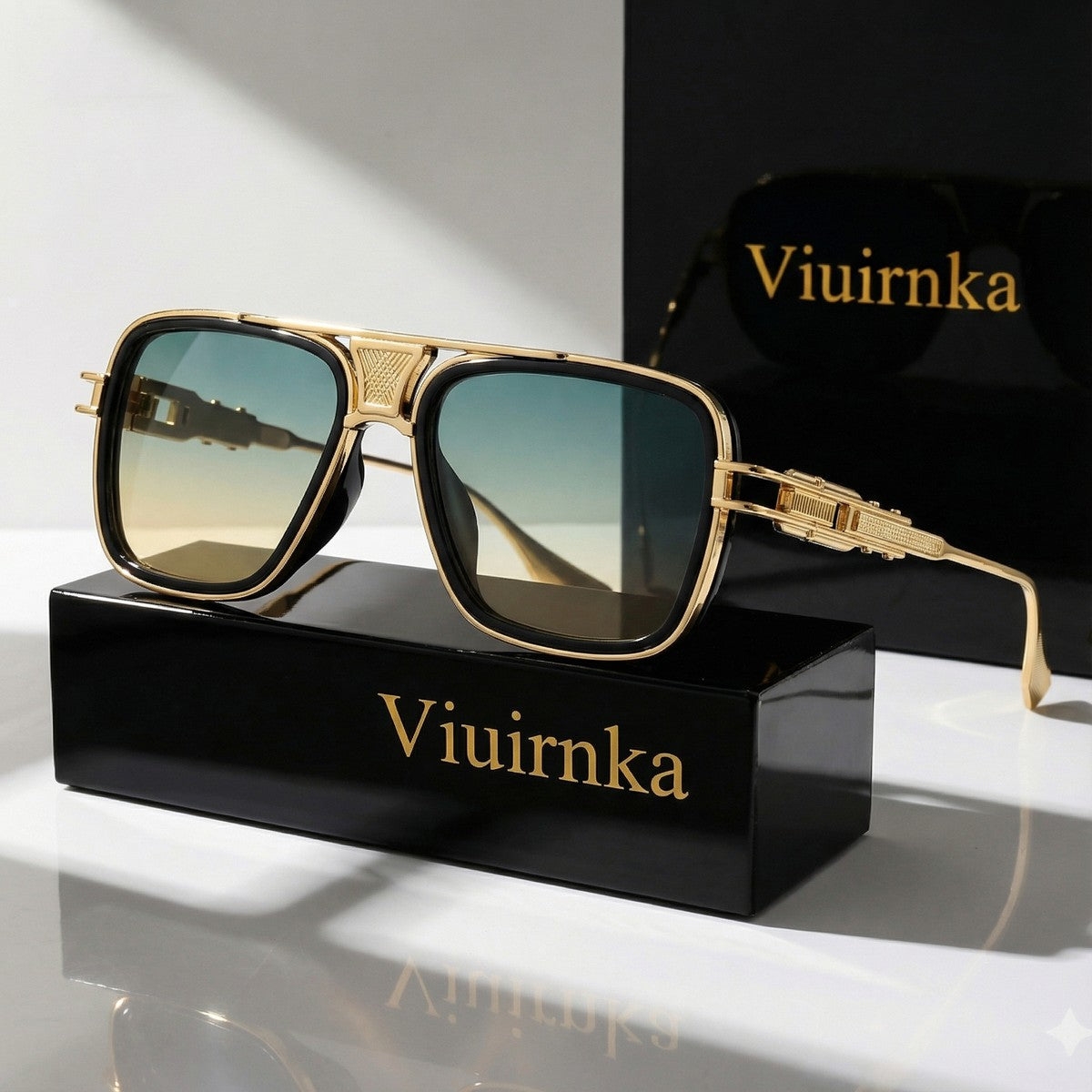 Classic Square Sunglasses for Men & Women – Retro Unisex UV Protection Metallic Frame Lightweight Eyewear, Includes Case & Cleaning Cloth, Daily Wear & Outdoor Activities