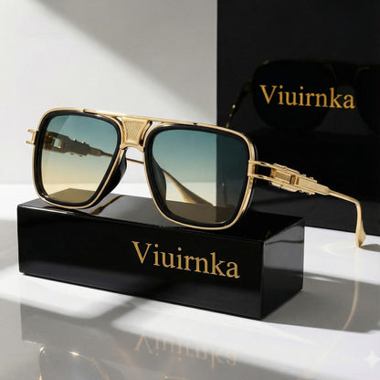 Classic Square Sunglasses for Men & Women – Retro Unisex UV Protection Metallic Frame Lightweight Eyewear, Includes Case & Cleaning Cloth, Daily Wear & Outdoor Activities